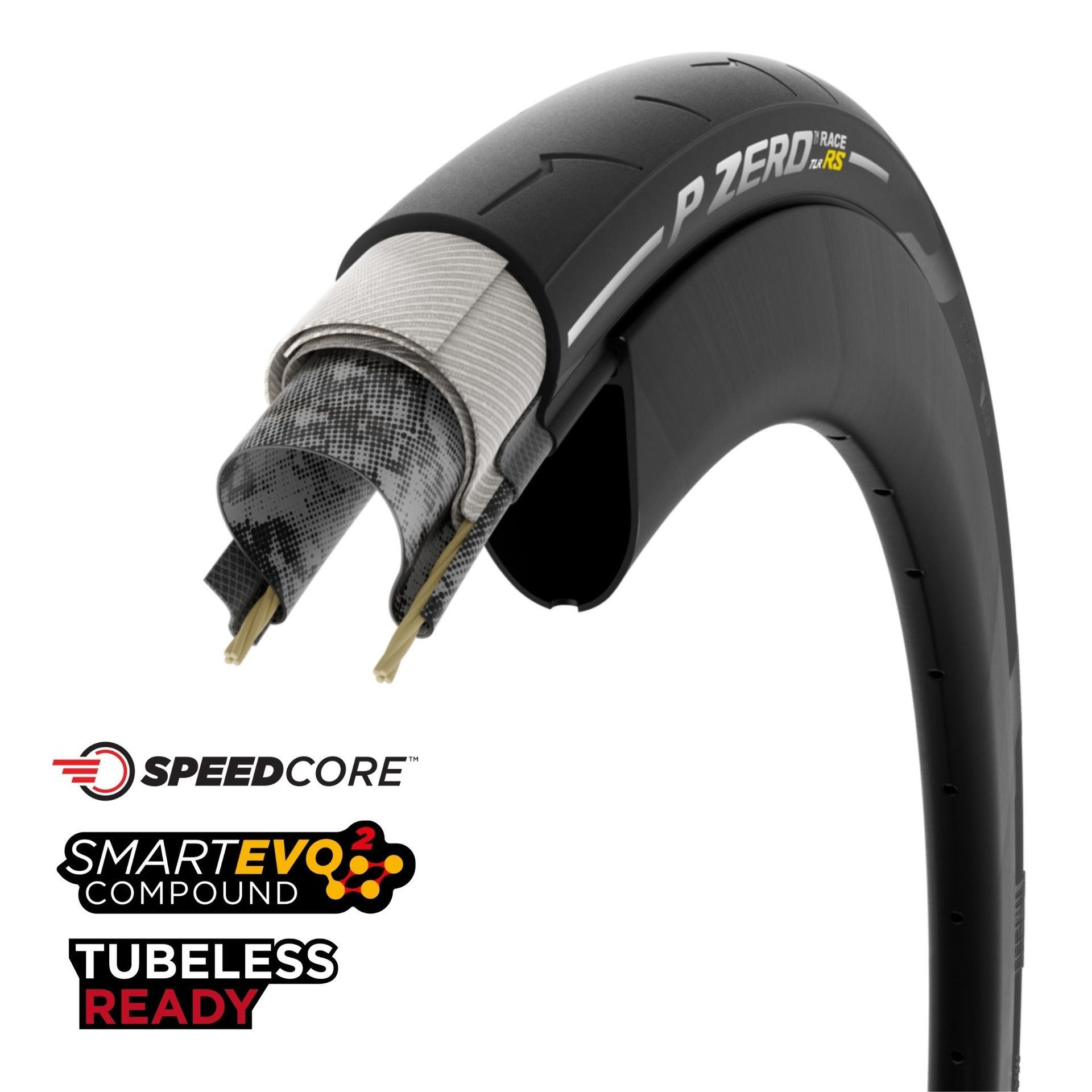 Road Bicycle tyre with 'P Zero' branding and features on a white background