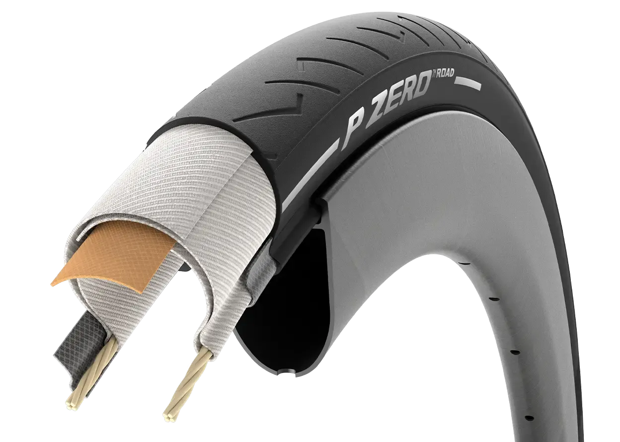 Dissection of a Pirelli P Zero tyre showing the EVO compound
