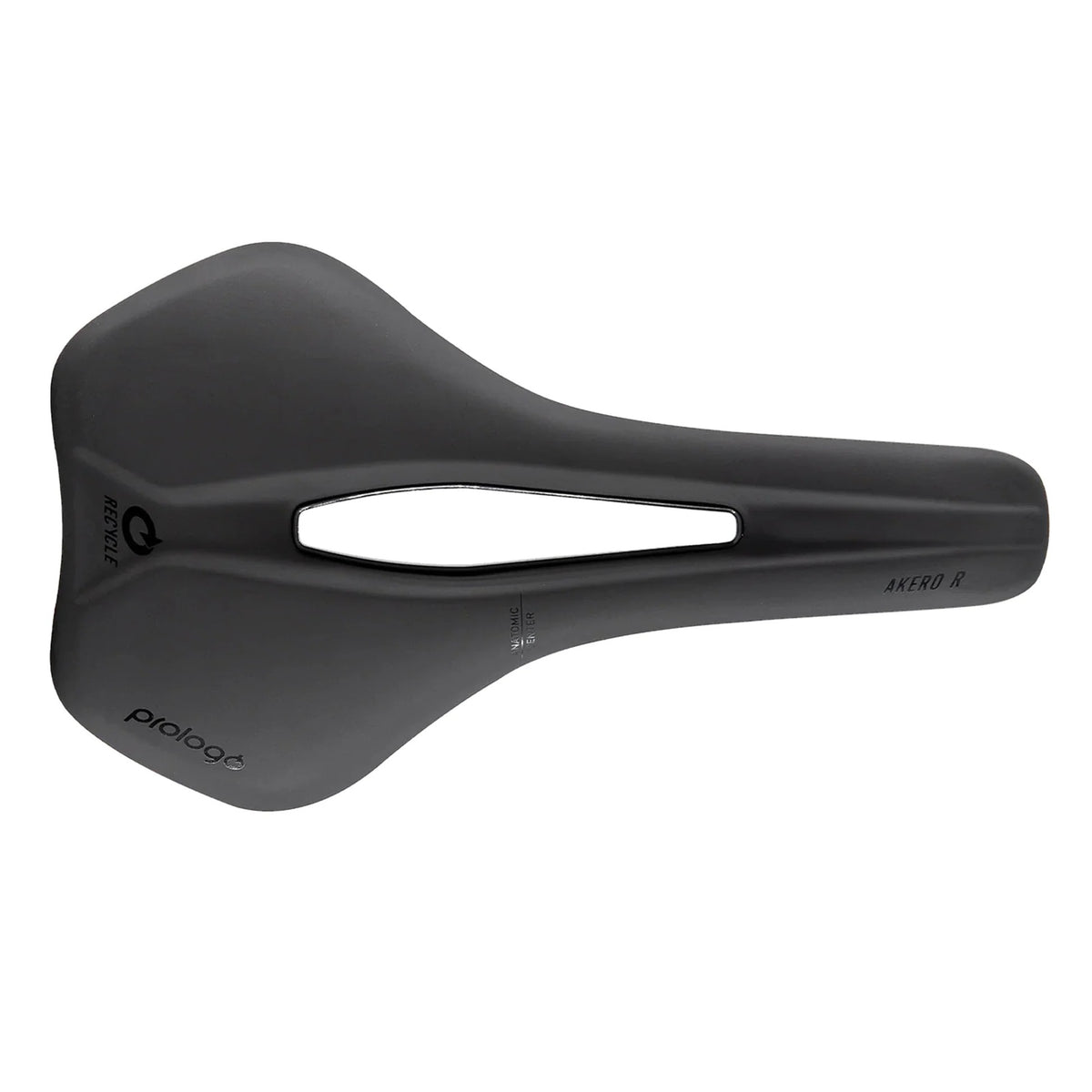 Black bicycle saddle with 'prologo' branding on a white background