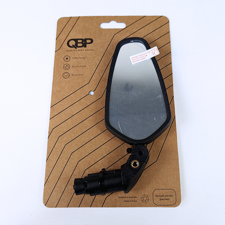 Bicycle mirror on a brown packaging with 'QBP' branding