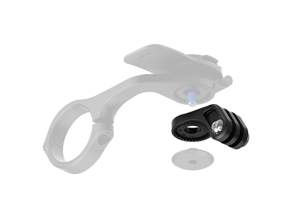 Camera/Light mount for outfront bicycle mount, which is grayed out in the background against a white background