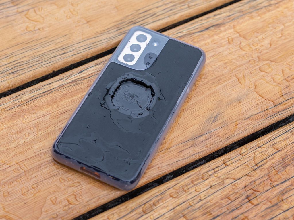 A picture of the Quad Lock Samsung S24 Galaxy Ultra Phone Case with water droplets on it