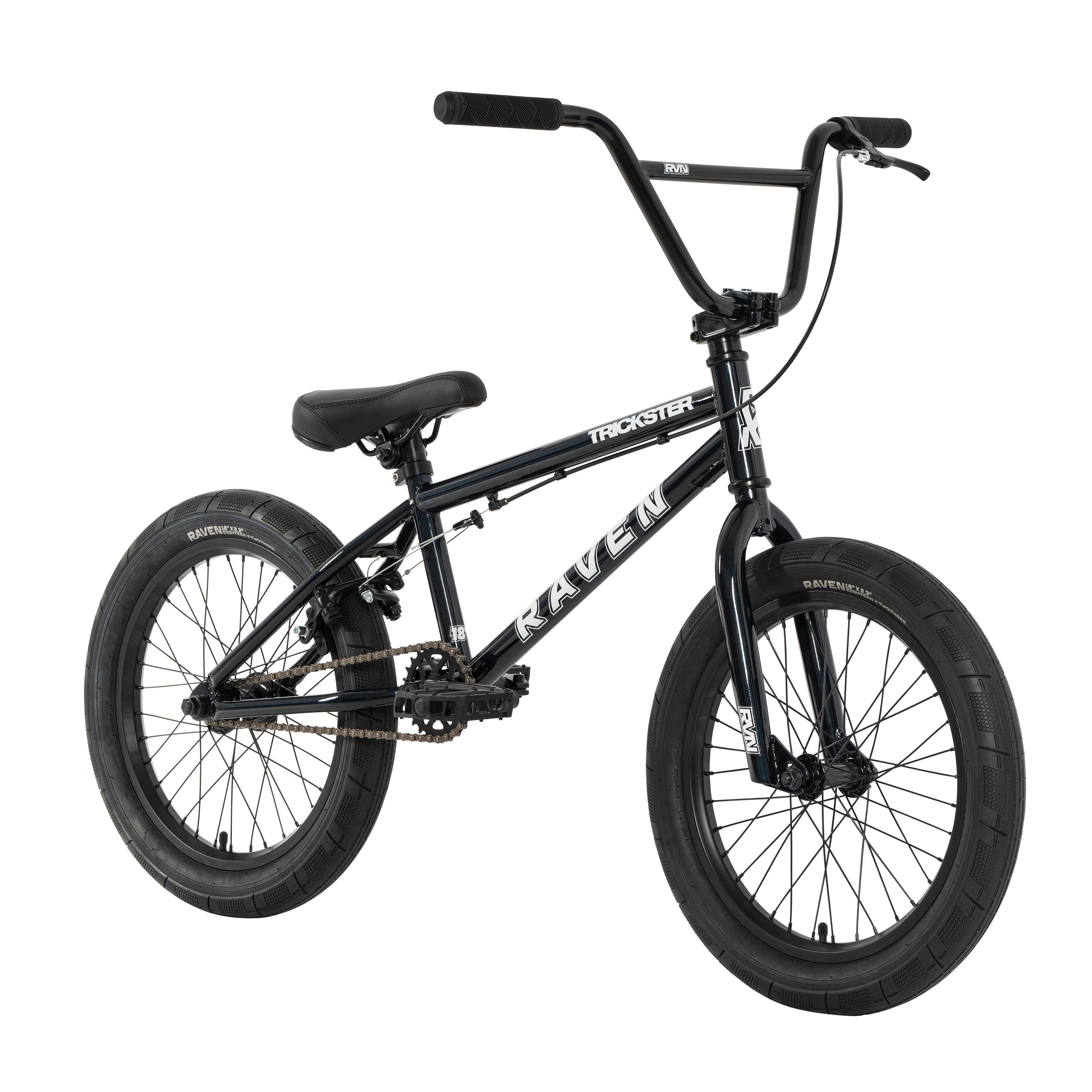 A picture of the black Raven Trickster BMX Bike