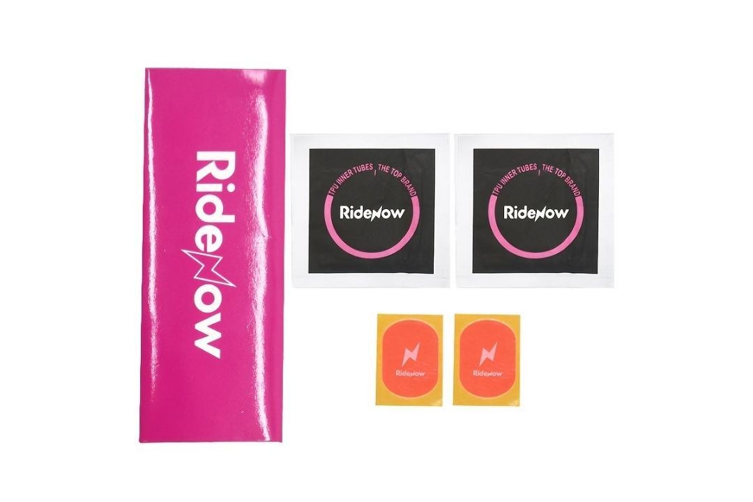 The contents of the RideNow Glueless Patch Kit against a white background