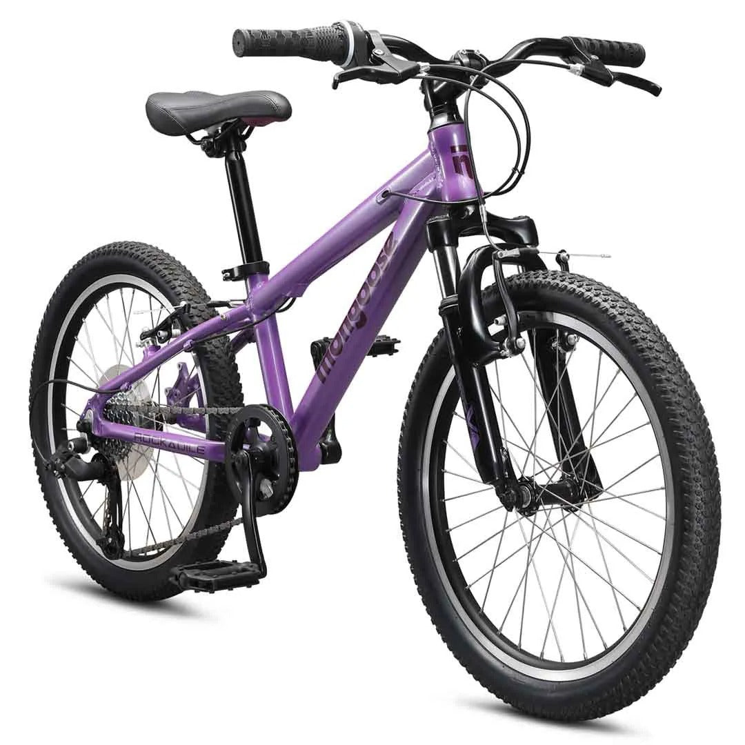 Lavender children's mountain bike on a white background