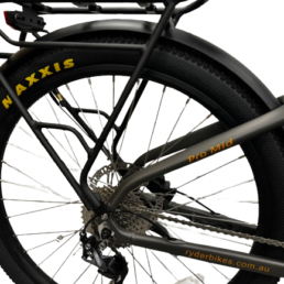 A picture of the rear wheel of the Ryder Pro 3 Electric Bike