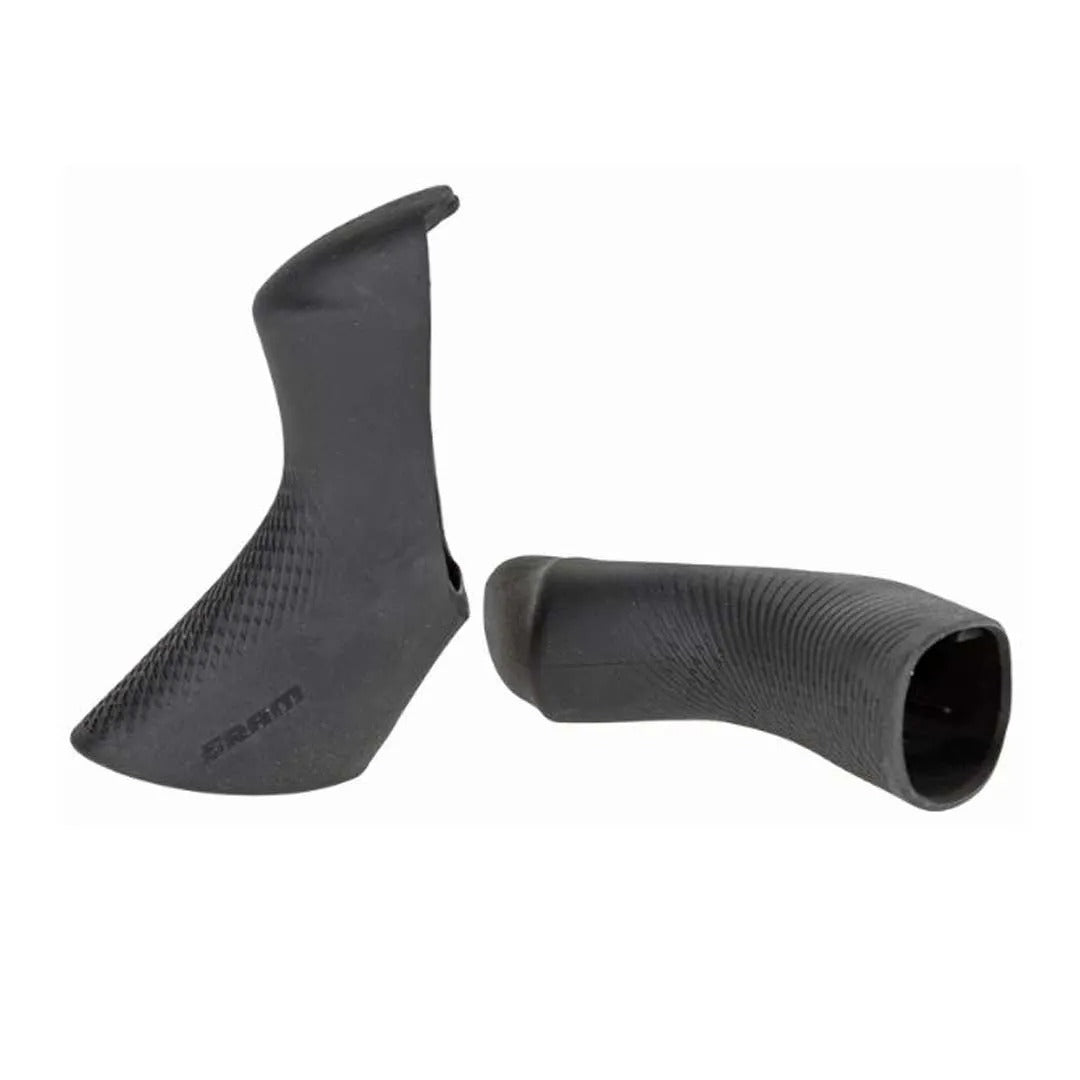 A pair of hood covers for road bike on a white background
