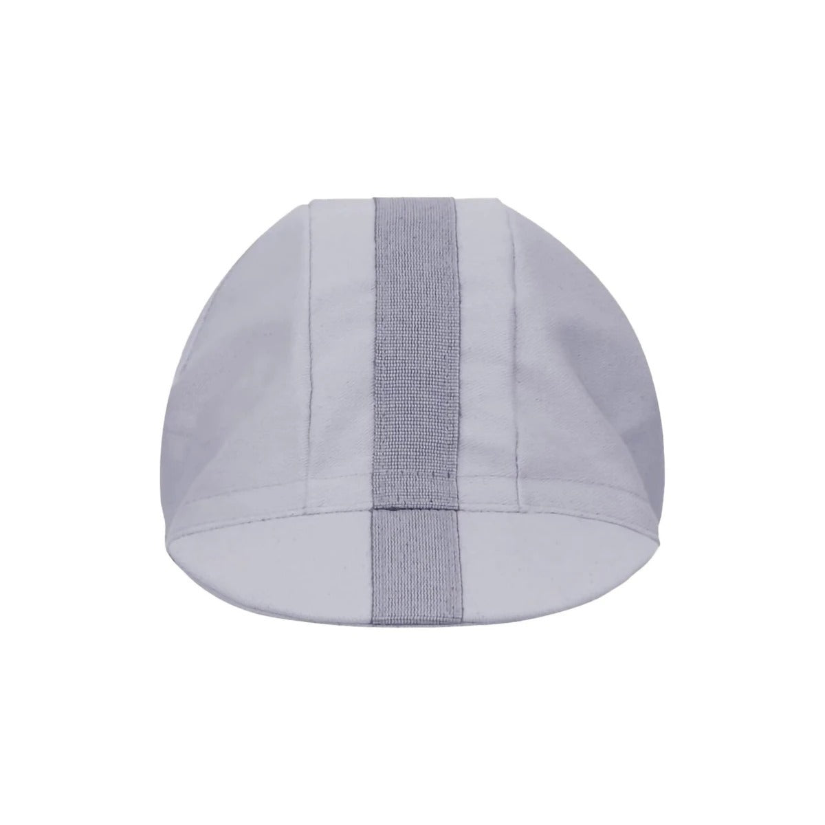 A grey cycling cap with a darker grey strip across the top on a white background