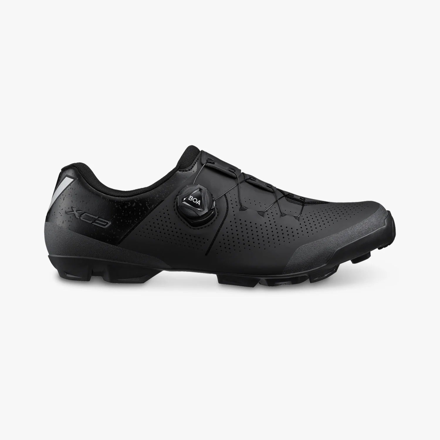 Black cycling mountain bike shoe on a white background