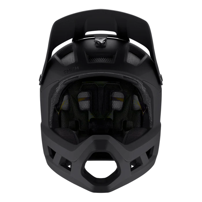 Black Smith full face mountain bike helmet with a white background