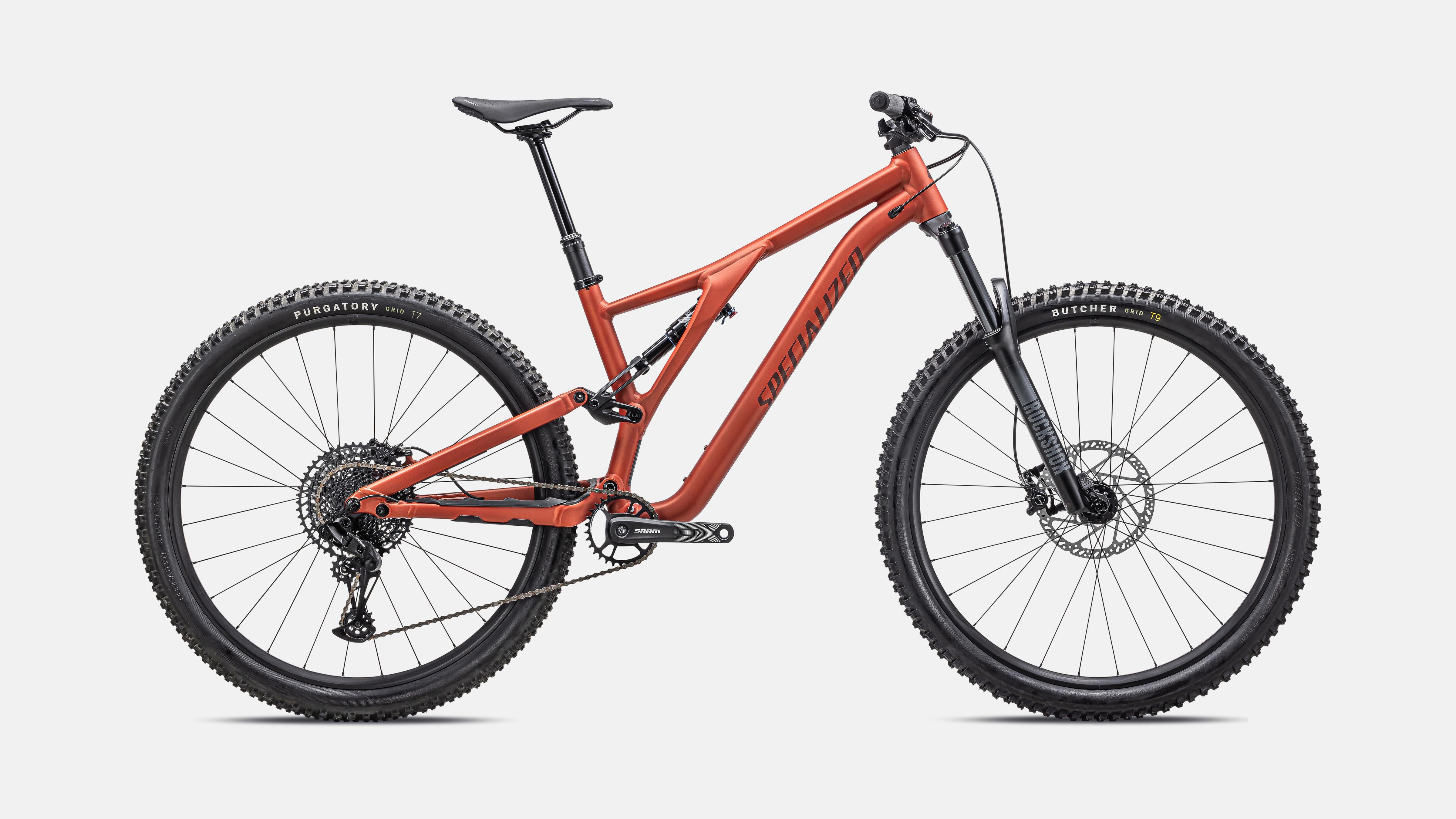 A picture of the Satin RedSpecialized Dual Suspension Mountain Bike