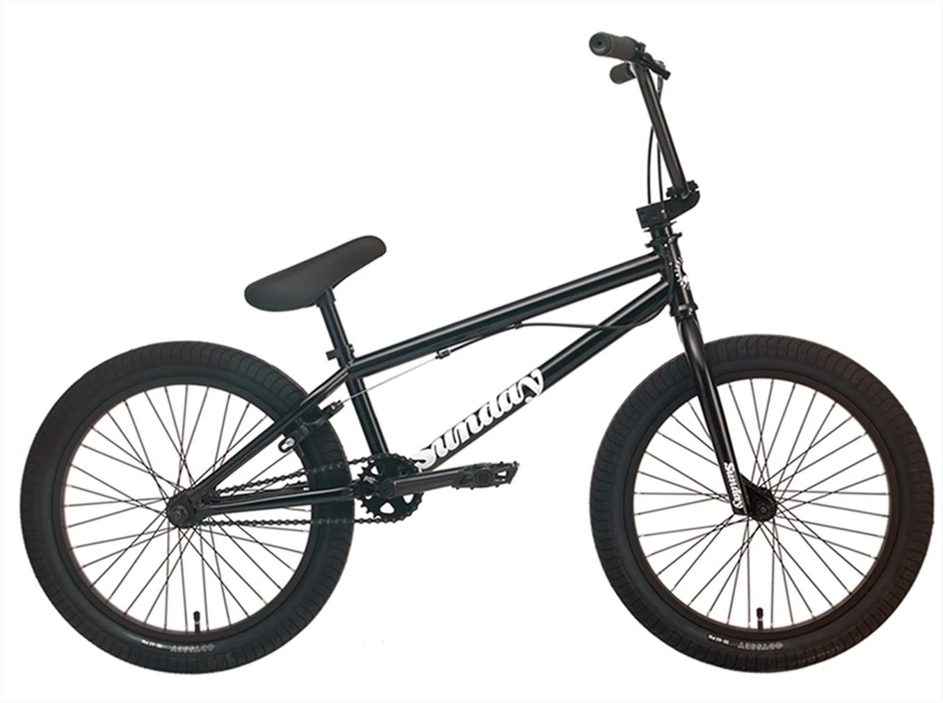 Black BMX Bike with 'Sunday' branding on a white background