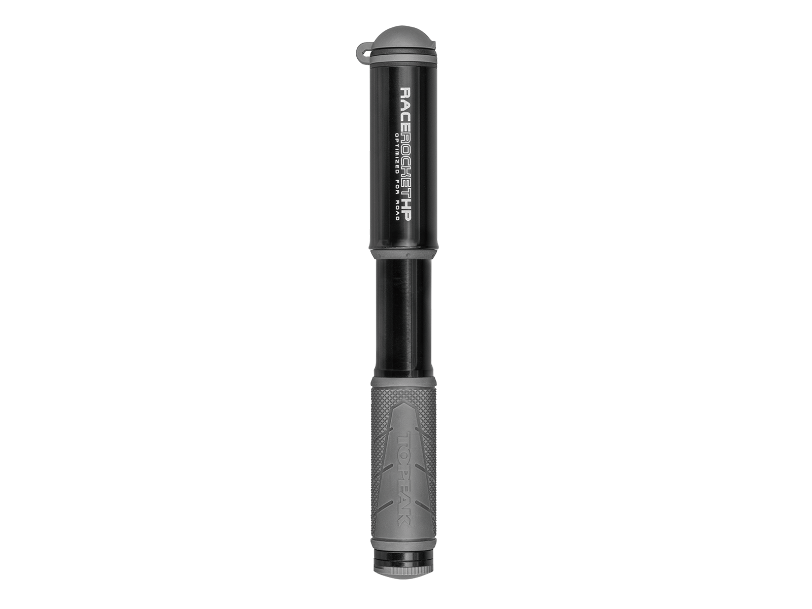 A black RaceRocket High Pressure MiniPump with Hose, designed for bicycles.