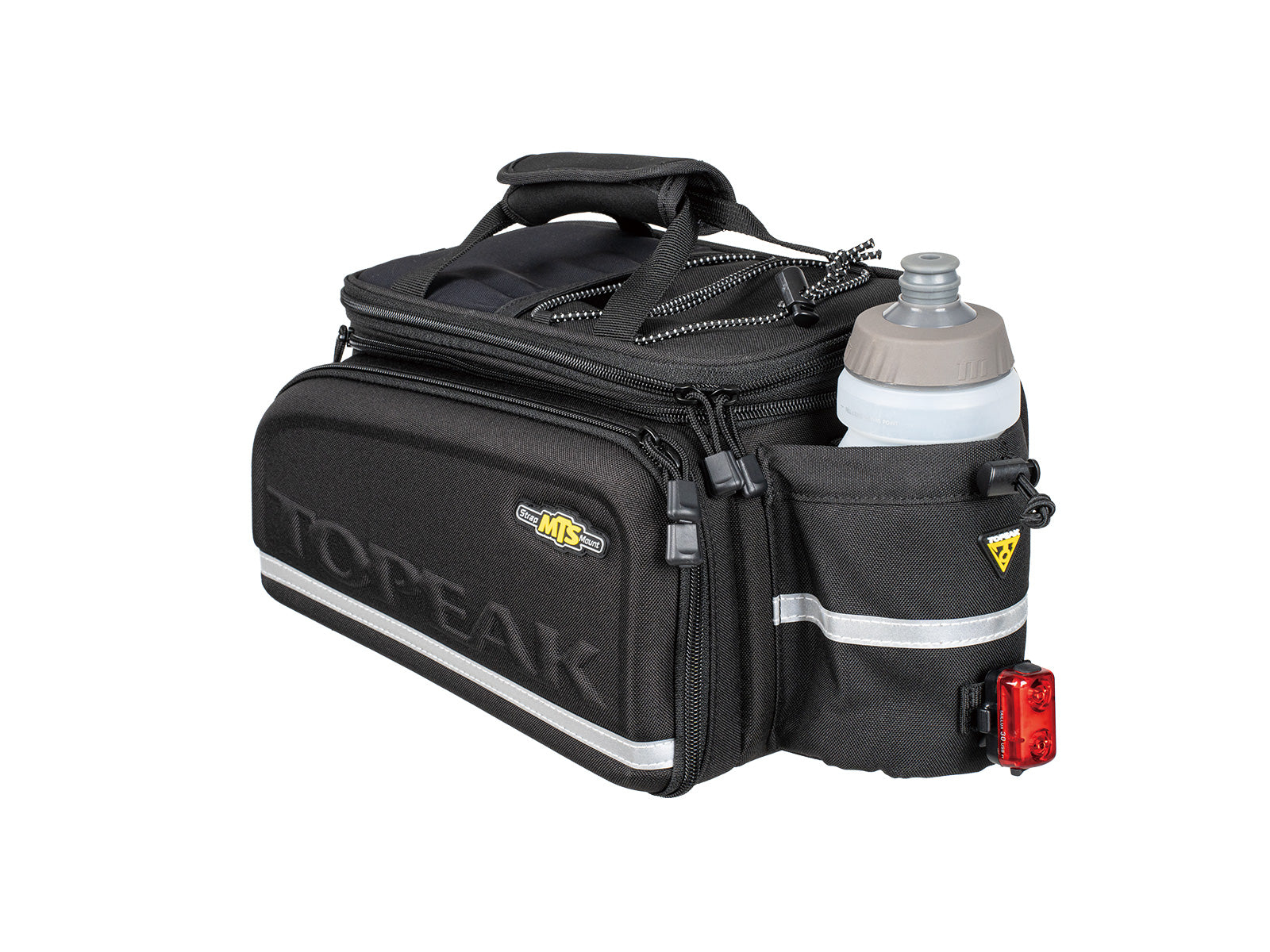 A picture of the Topeak MTS Trunk Bag with a water bottle stored in the back