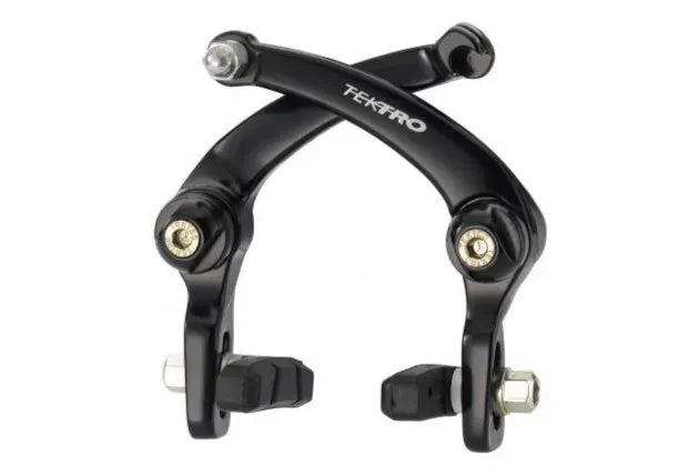 Black brake lever set with silver metal hardware and white TEKTRO branding on a white background.