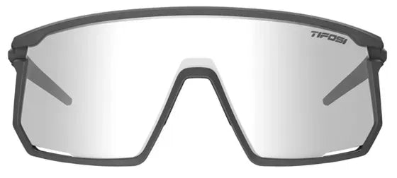 Clear sunglasses with a black frame on a white background