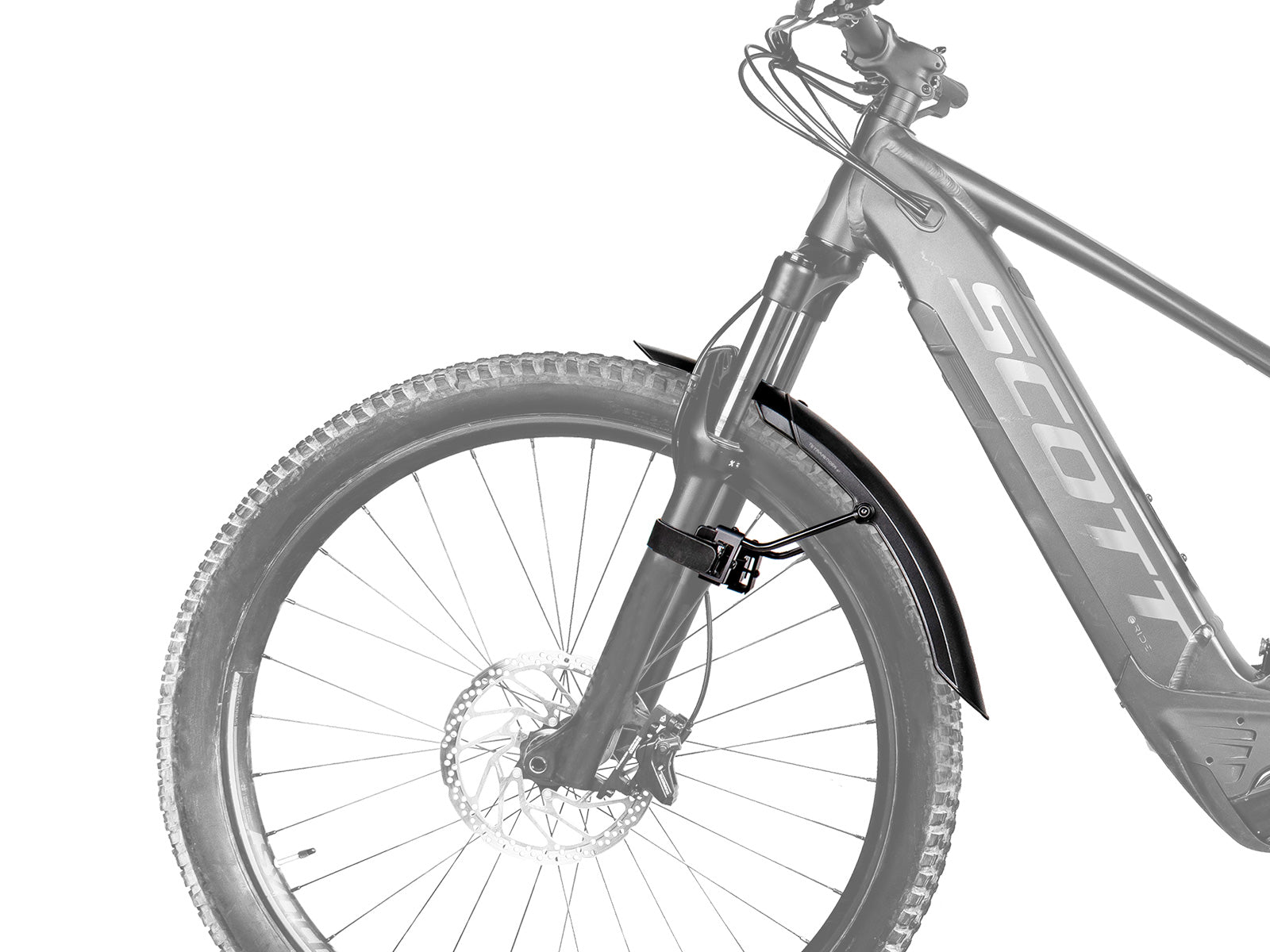 A picture of the Topeak Tetrafender M1 26-29" MTB Fork Mount Mudguard fitted to a bike