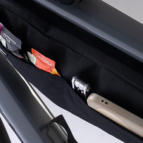 A close up picture of the storage compartments of the Ulac Touring Max 3.5 Litre Bicycle Frame Bag