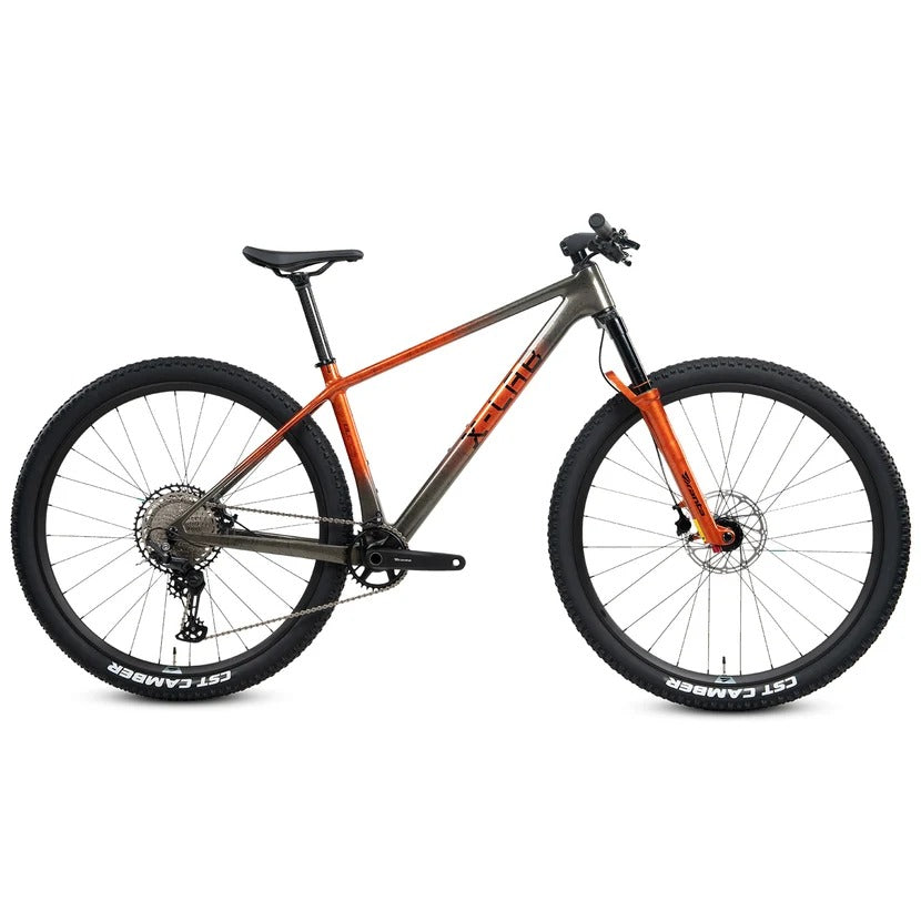 A Orange and grey X-LAB Mountain Bike on a white background