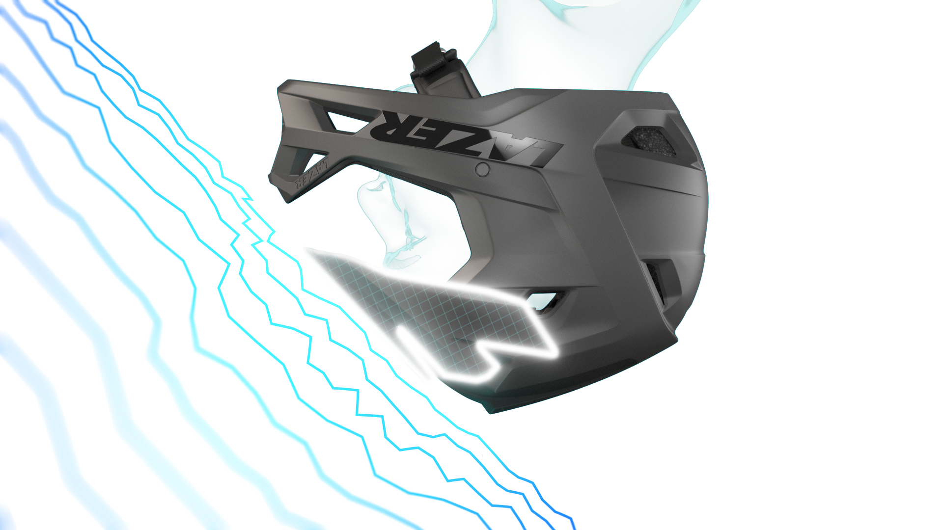 Black full face mountain bike helmet with the Lazer brand logo on a white background