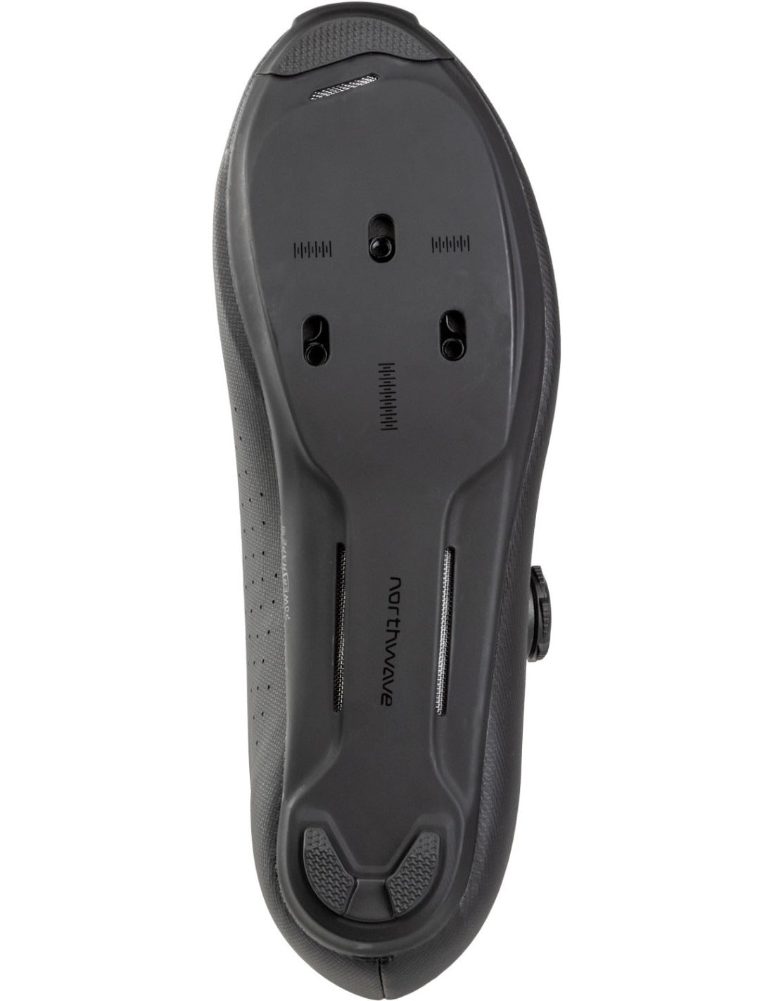 Black road bike shoe sole with Northwave brand name on a white background