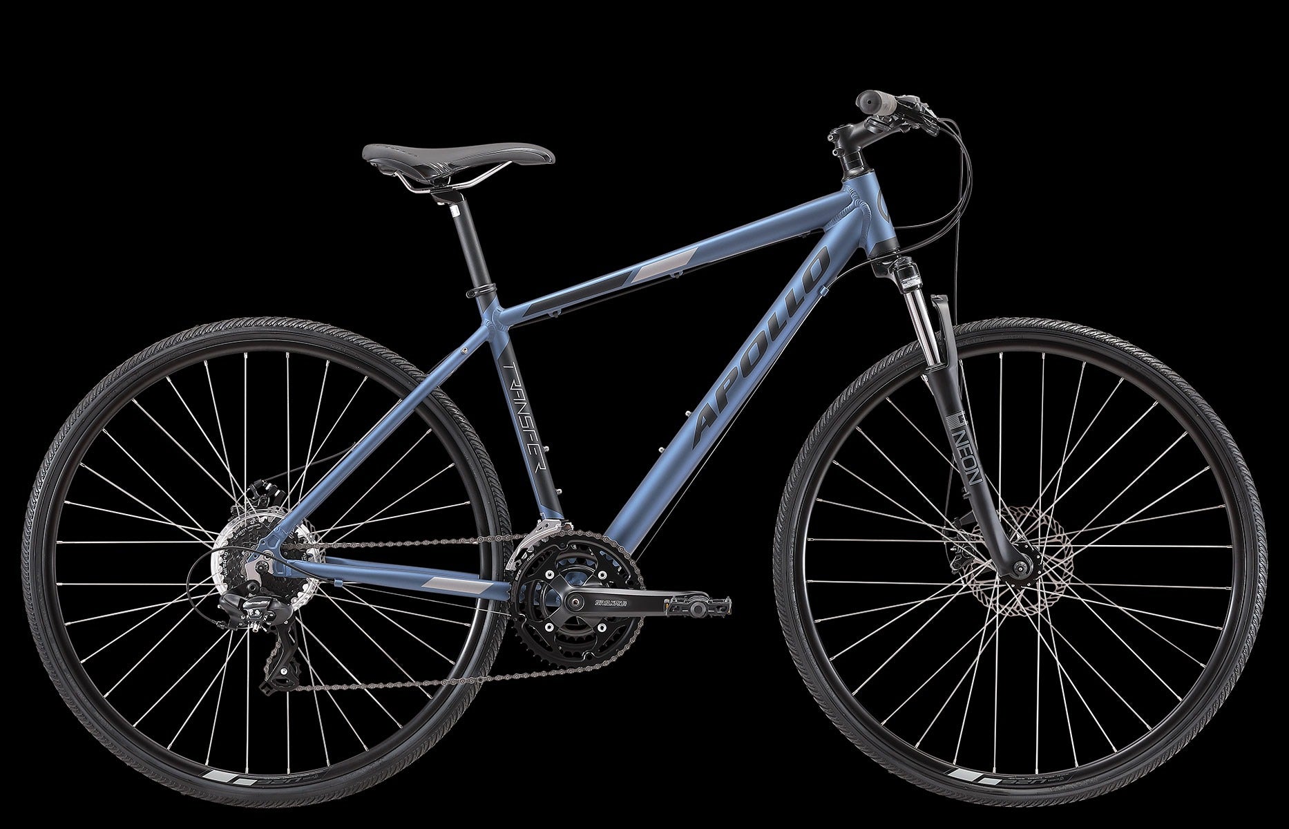 Blue Apollo Hybrid Bike on a black background