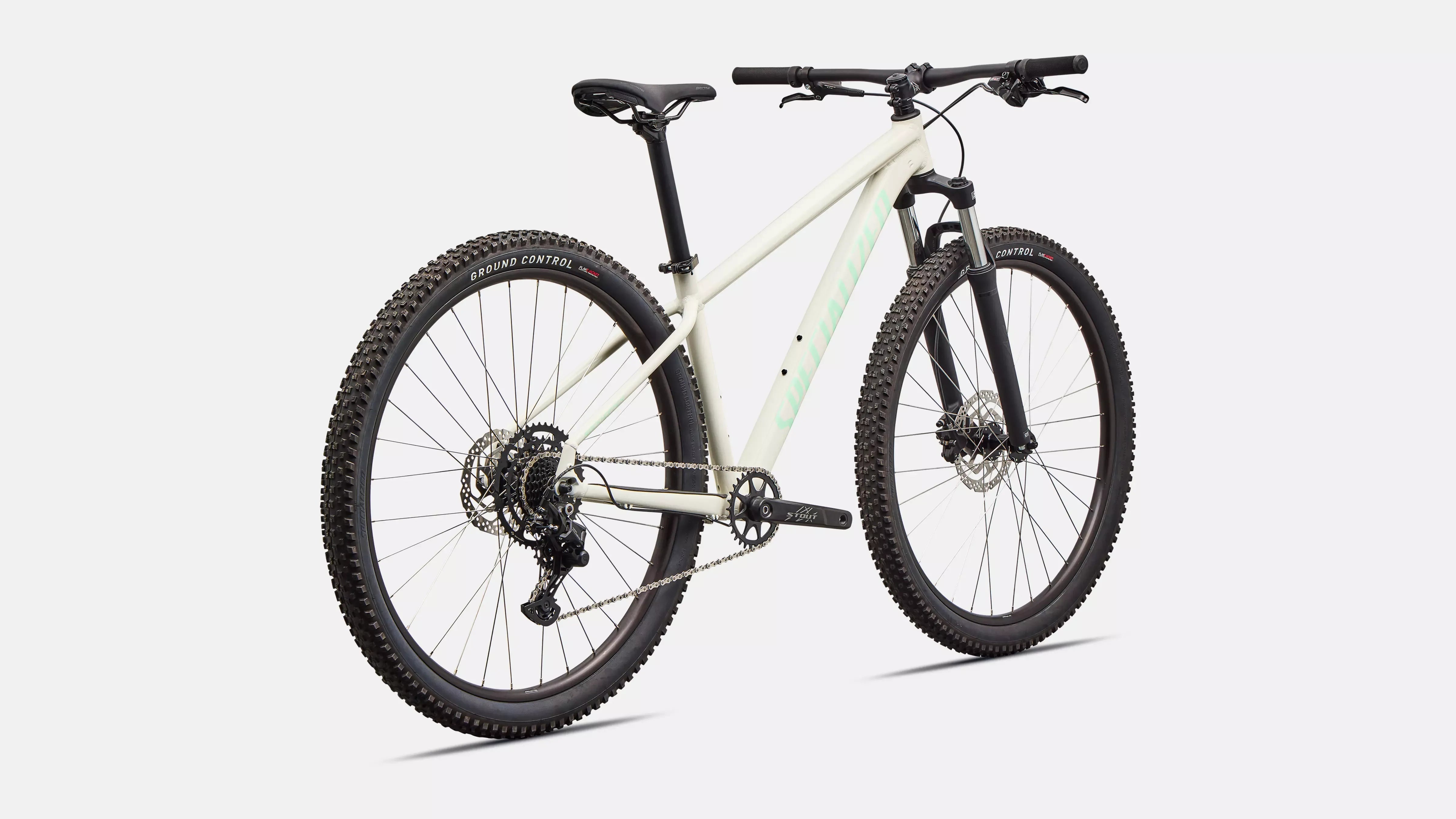 White Specialized mountain bike on a white background