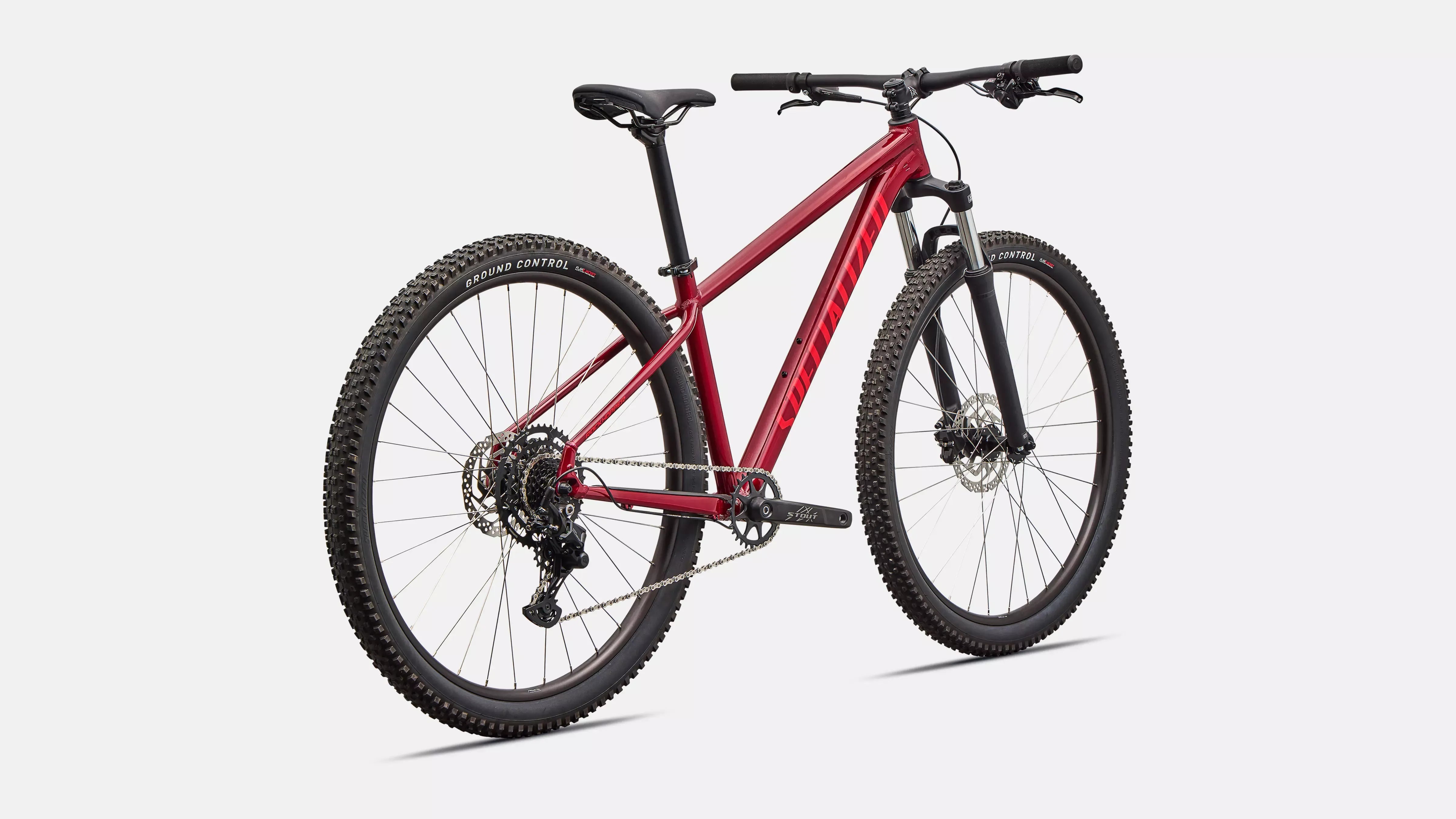 Red Specialized mountain bike on a white background