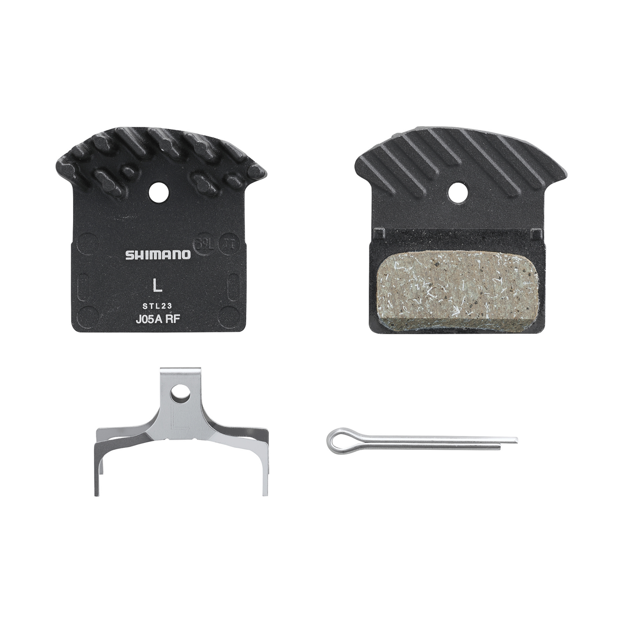 Shimano brake pad set with metal components on a white background