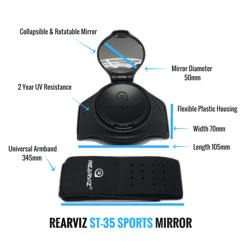 REARVIZ ST-35 Sports Mirror with features highlighted on a white background