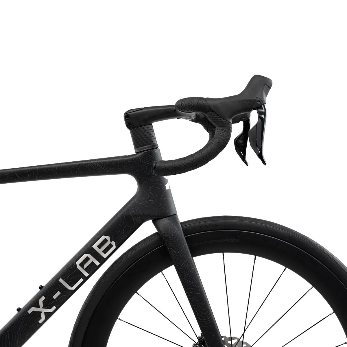 Black road bicycle frame with X-Lab branding on a white background