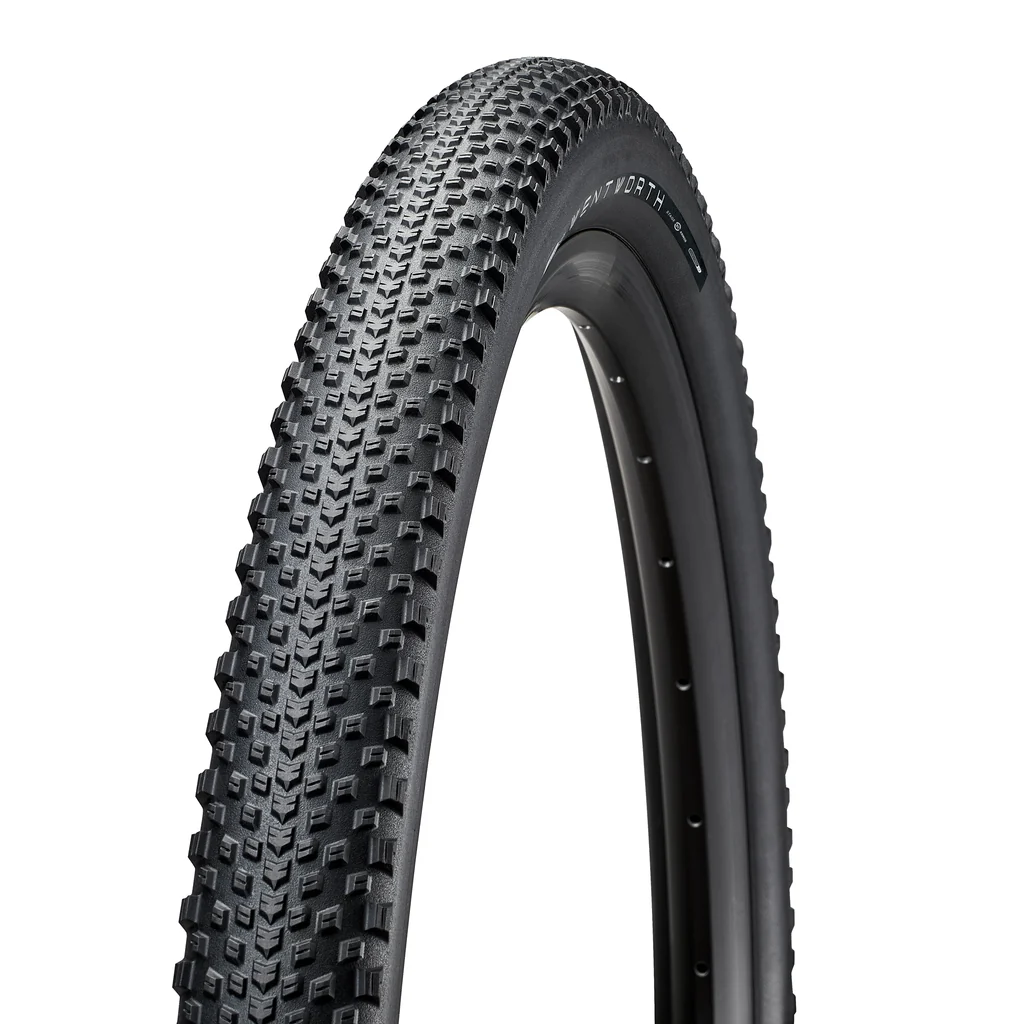 Black Gravel Bike Tyre with tread on a white background