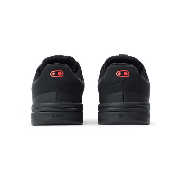 Black Mountain Bike Flat Shoes with red accents on a white background