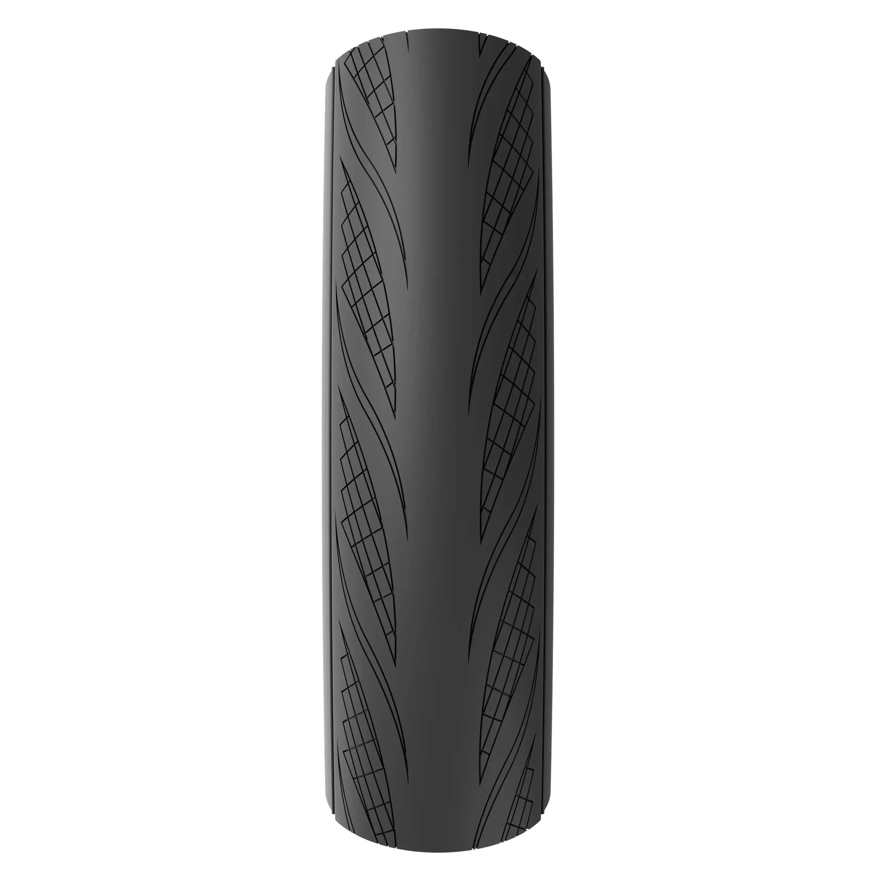 Black Road Tyre with tread pattern on a white background