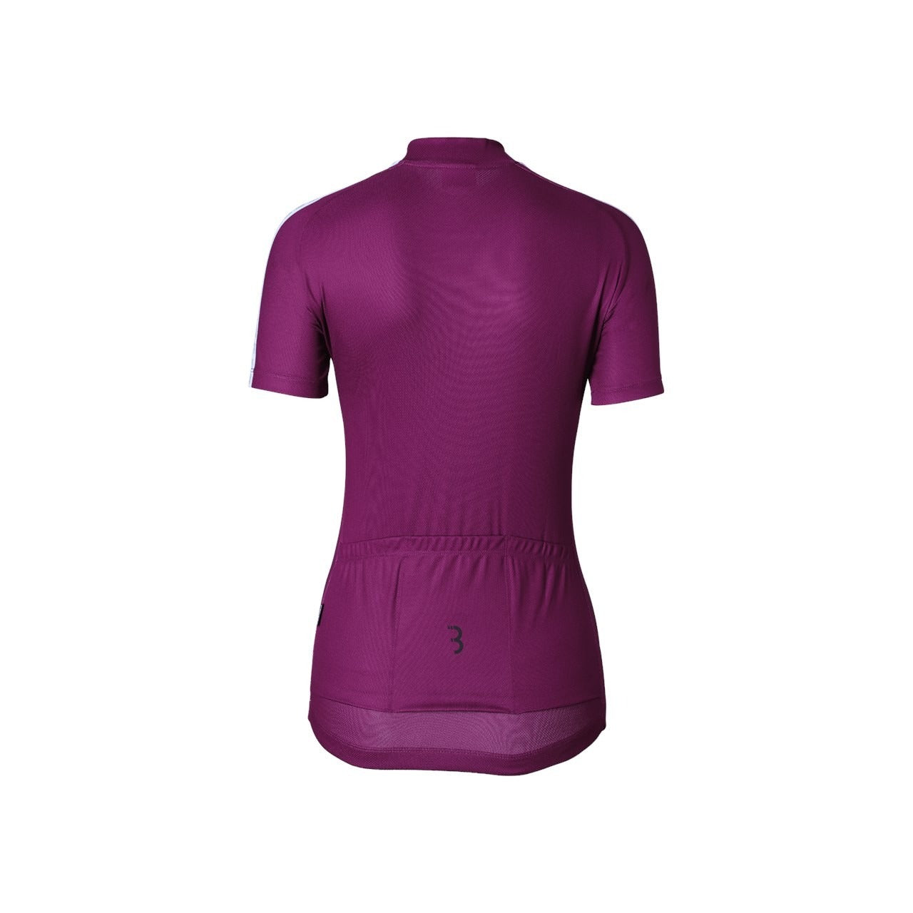 The rear view of a purple cycling jersey on a white background