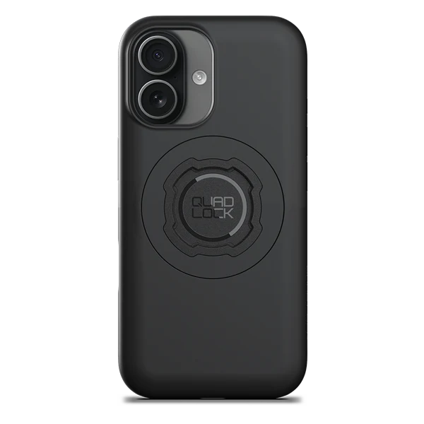 Black phone case with Quad Lock logo on a white background