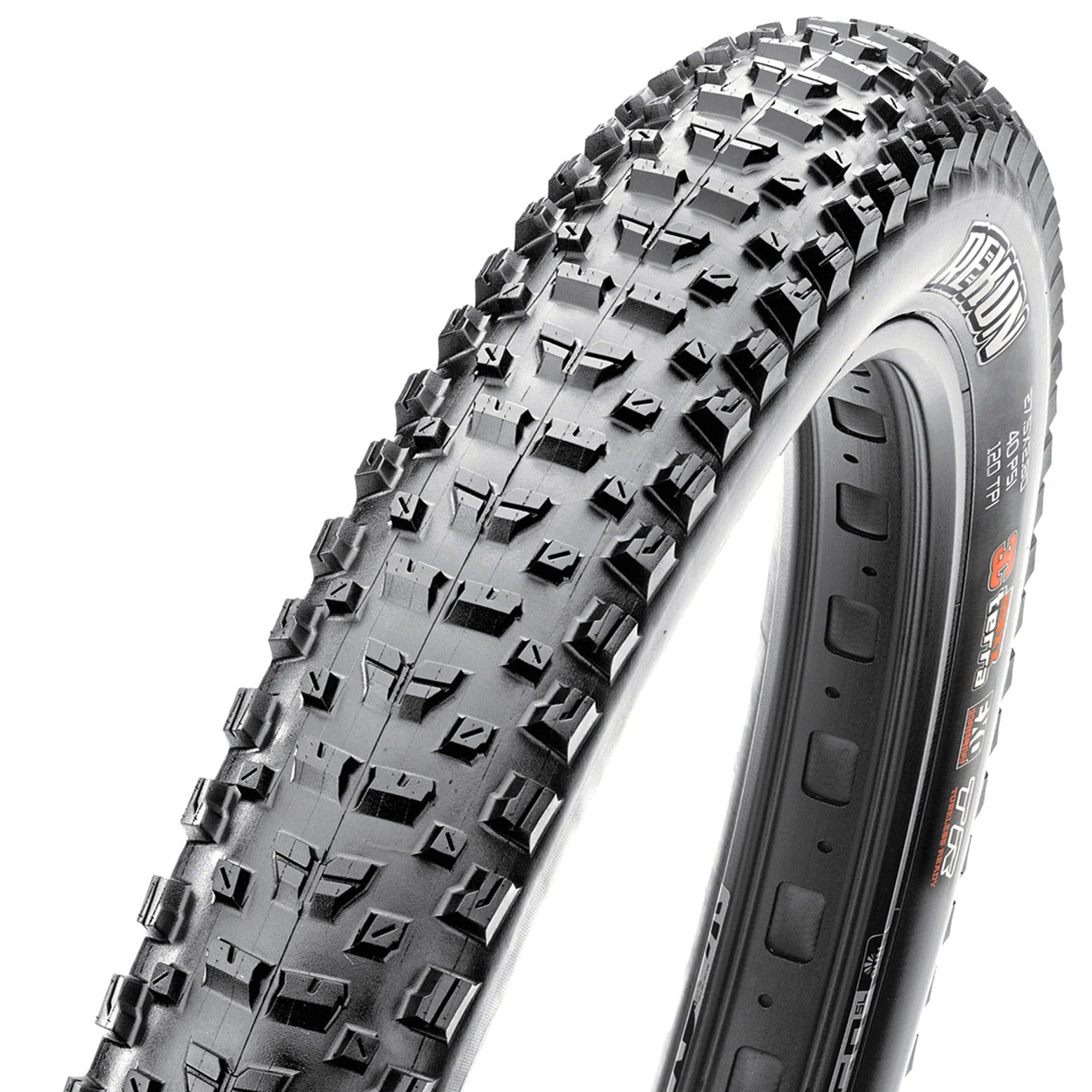 Bicycle mountain bike tyre with tread pattern on a white background