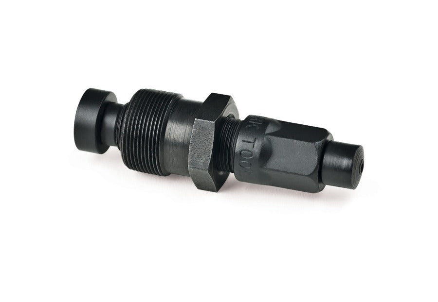 Black bicycle crank tool on a white background