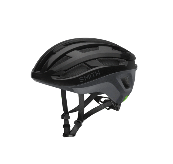Black helmet with 'Smith' branding on a white background