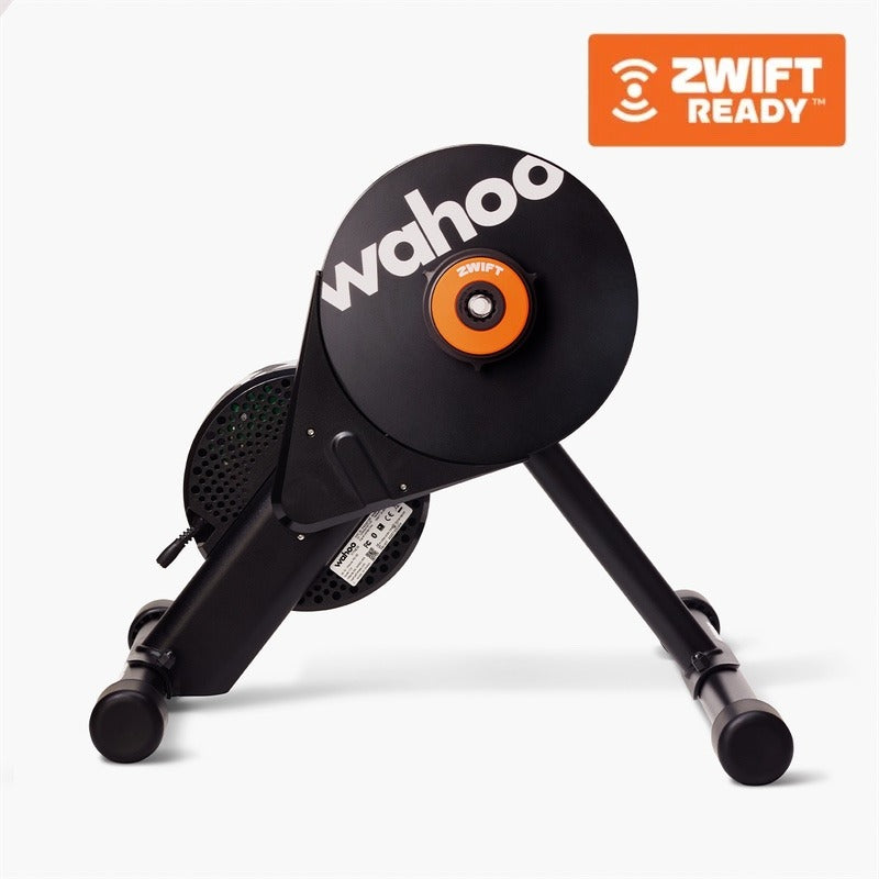 Wahoo exercise bike trainer with Zwift Ready logo on a white background