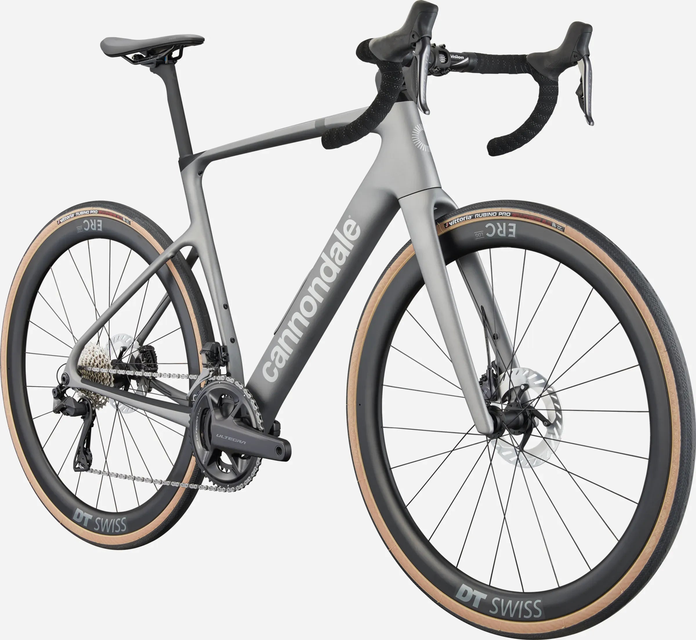 Gray Cannondale Road Bike on a white background