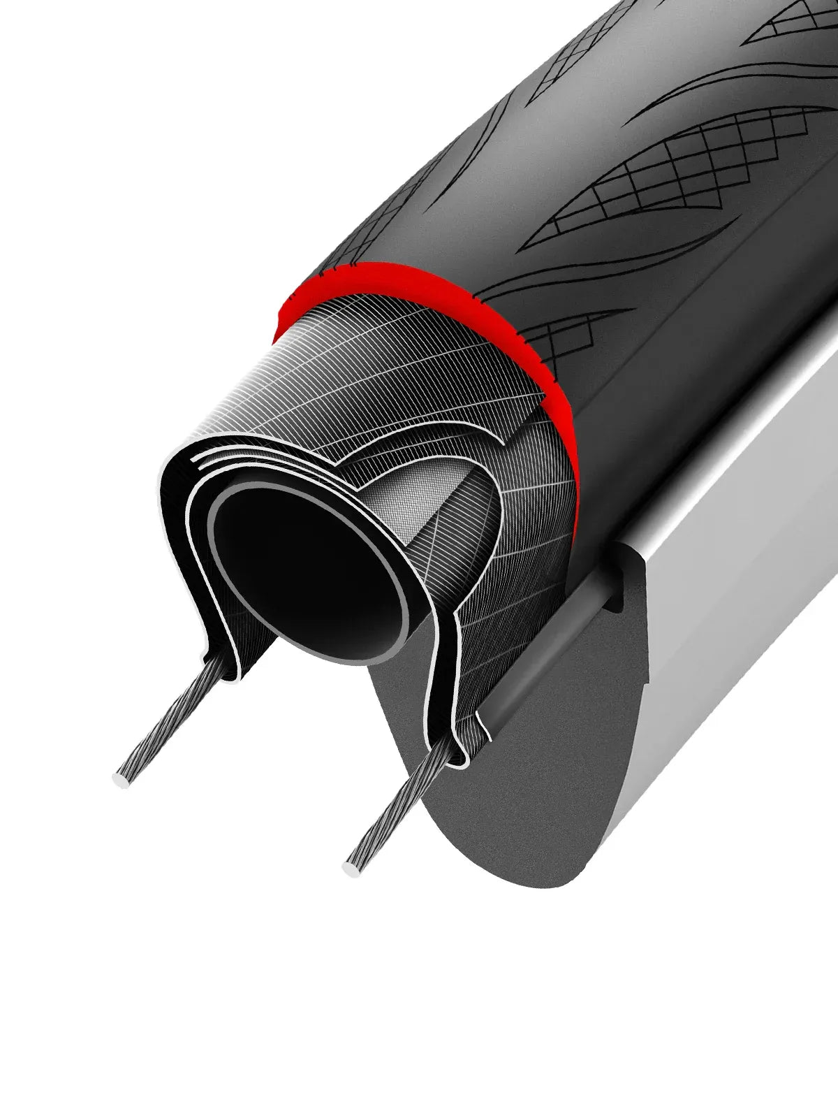  A dissection of the Vittoria Rubino Road Tyre showing the compound inside