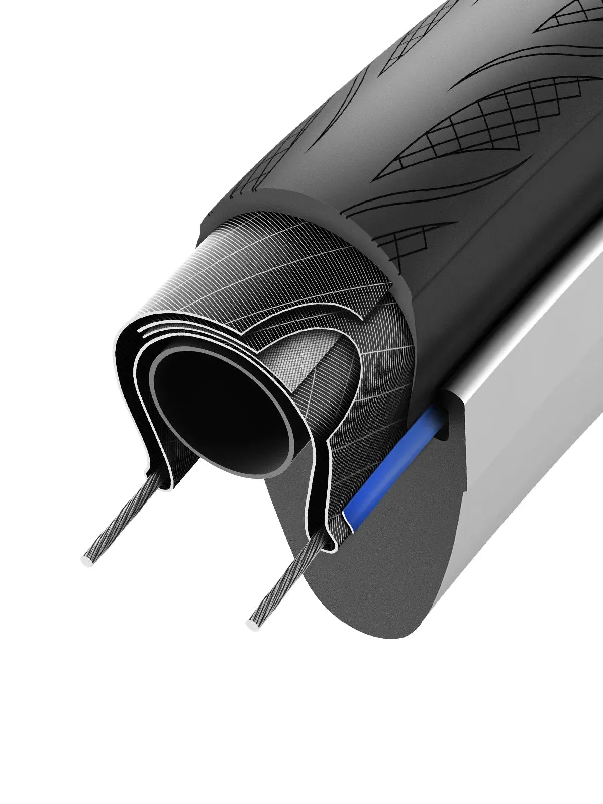 Dissection of the Vittoria Rubino Road Tyre showing the Bead Shield inside