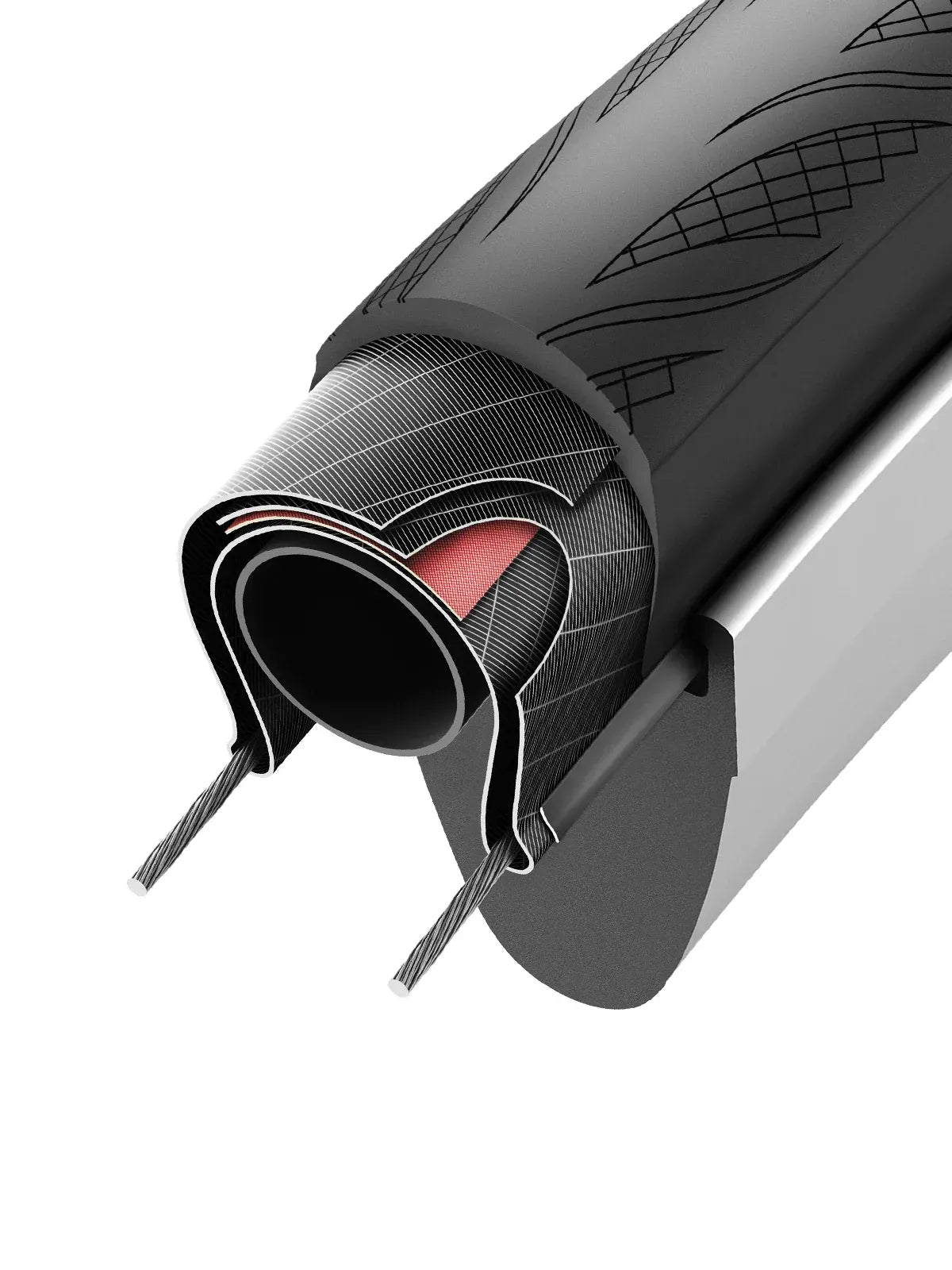 Dissection of the Vittoria Rubino Road Tyre showing the anti-puncture belt inside