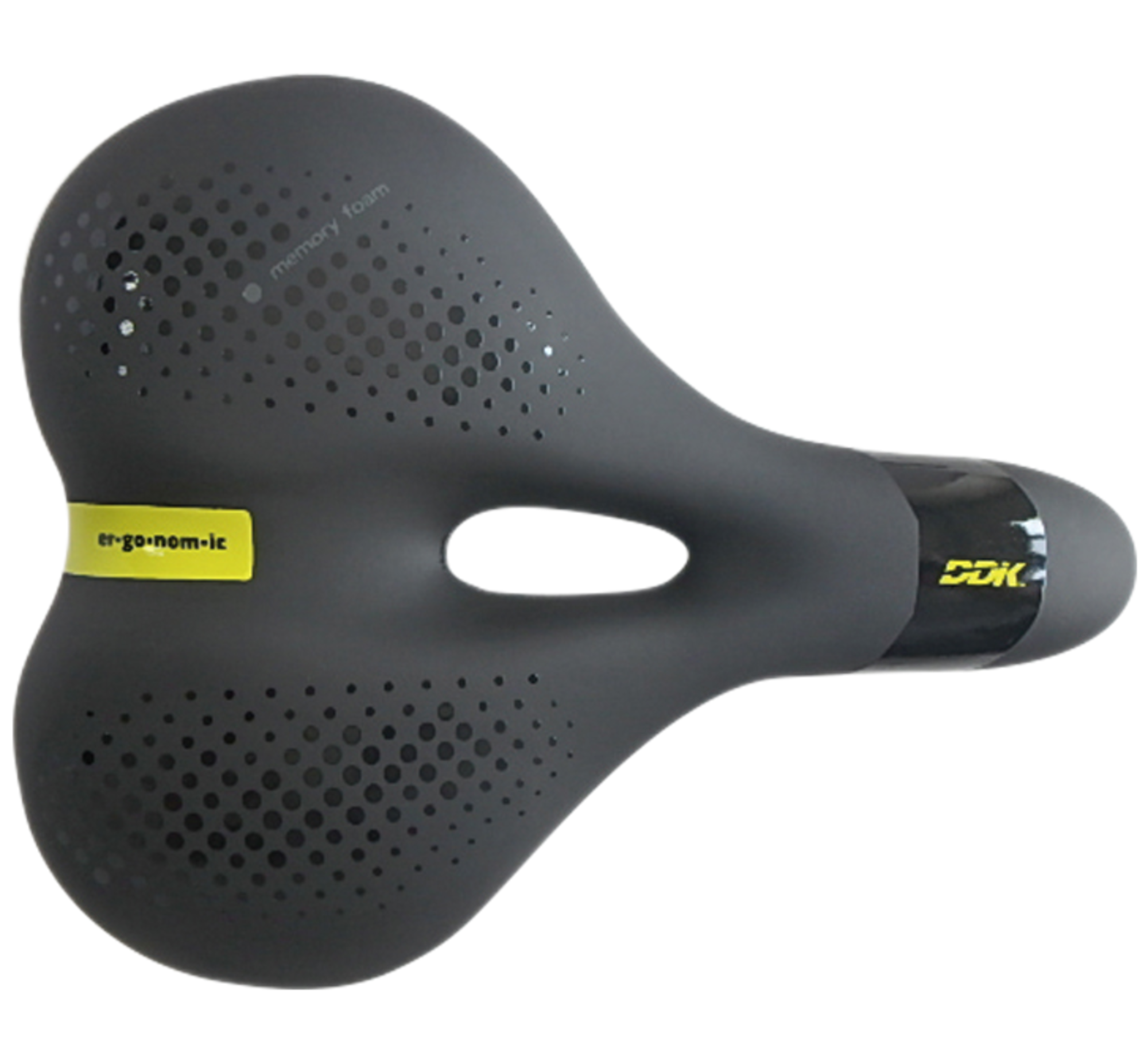 Black bicycle saddle with ergonomic design on a white background