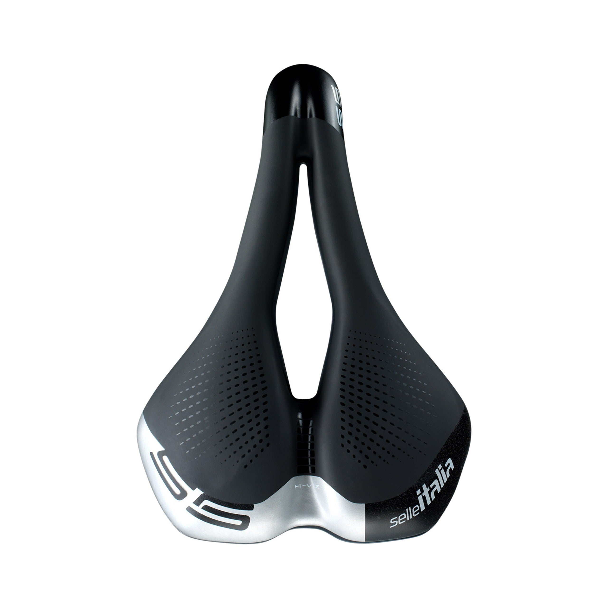 Black bicycle saddle with 'Selle Italia' branding on a white background