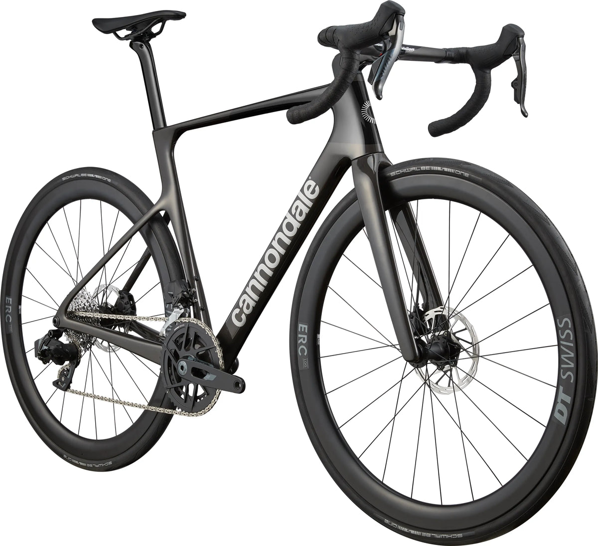 A charcoal Cannondale bicycle on a white background