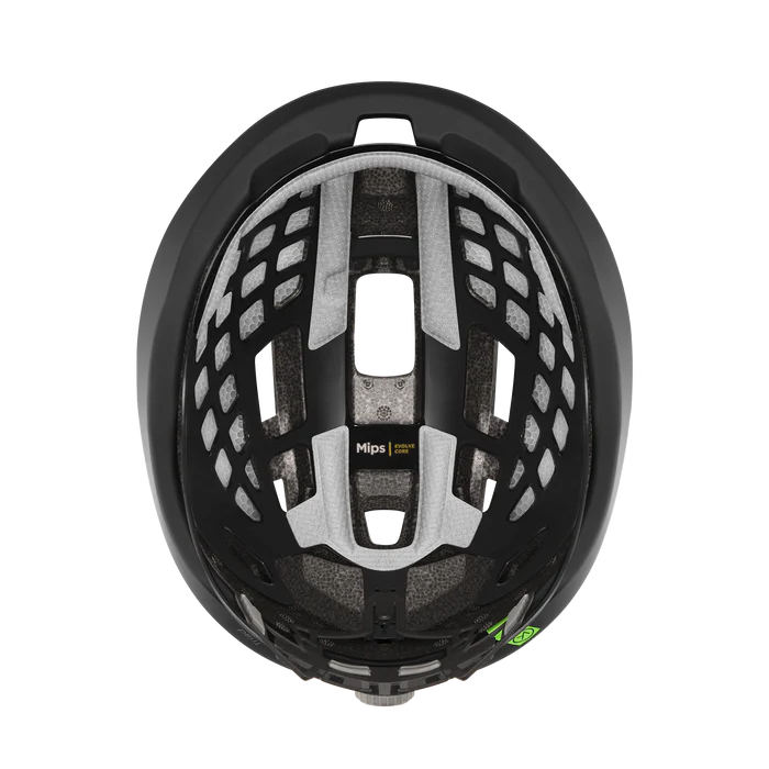 Inside of a bike helmet with a visible brand logo on a white background