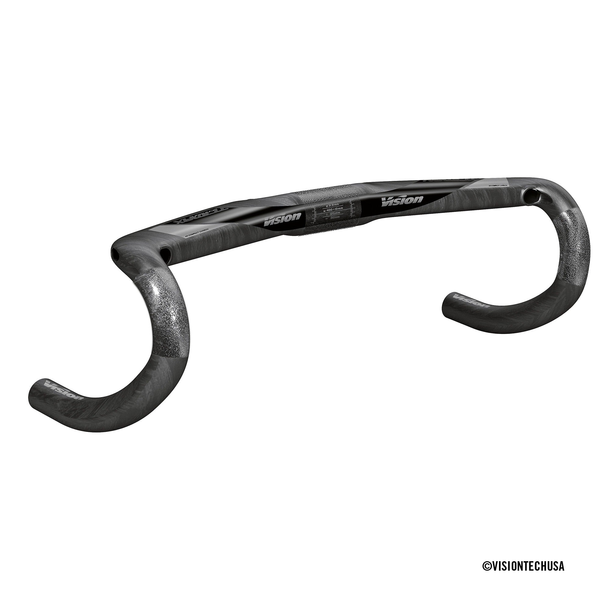 Carbon bicycle handlebar with Vision logo on a white background