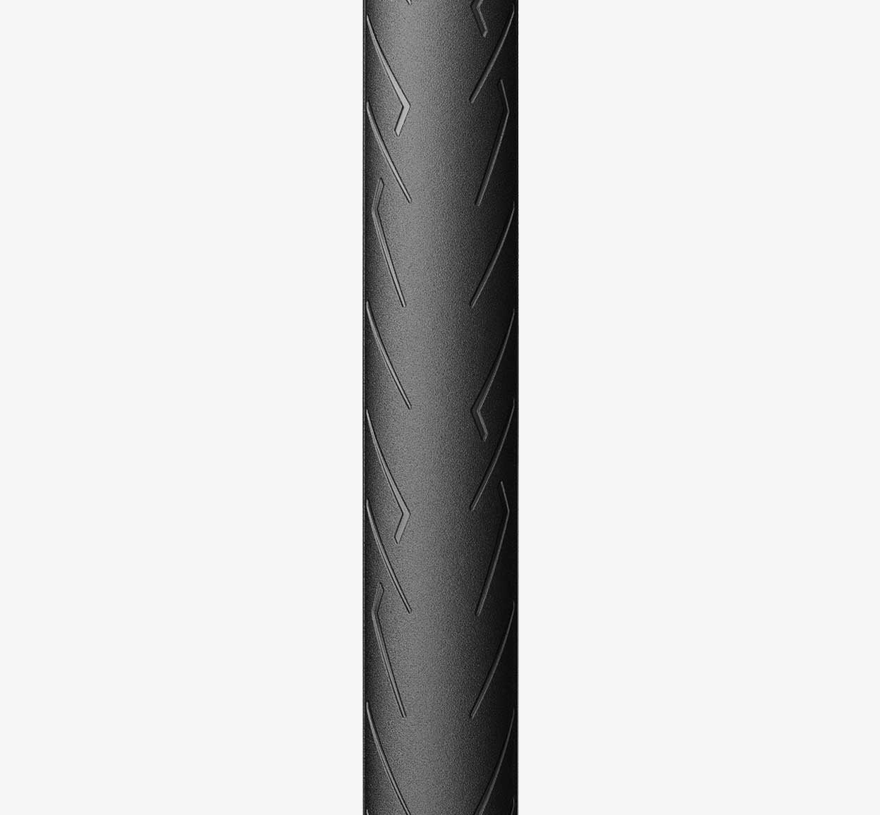 Close-up of a black bicycle tyre tread pattern on a white background